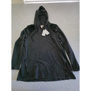 Lori Goldstein Life Charcoal Washed Smocked Shoulder Hoodie Tunic XL